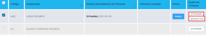 Alterar ou pagar opções