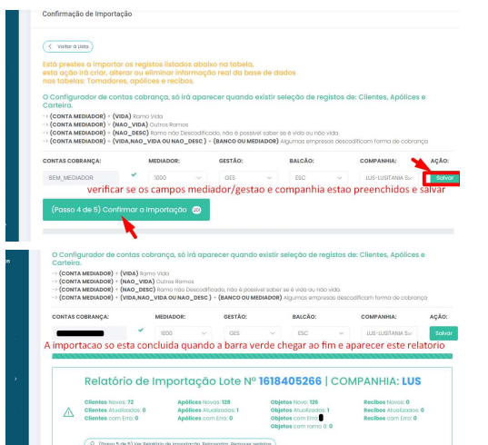 confrimaçºao de importação
