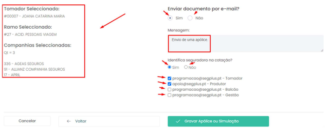 Envio de email cotações