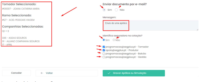 Botão gravar apólice ou simulação