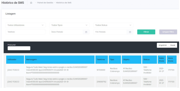 ´Historico de SMS