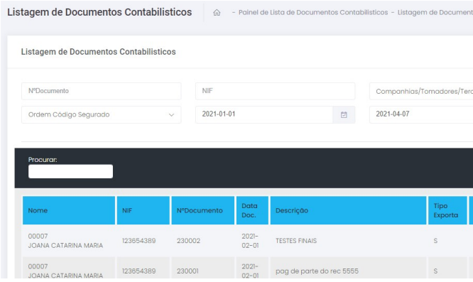 listagem de documentos contabilisticos