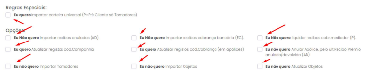 Regras especiais