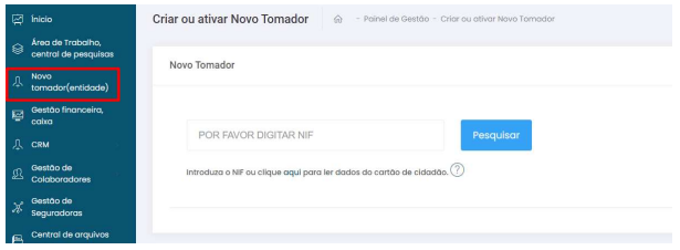 Novo tomador interface